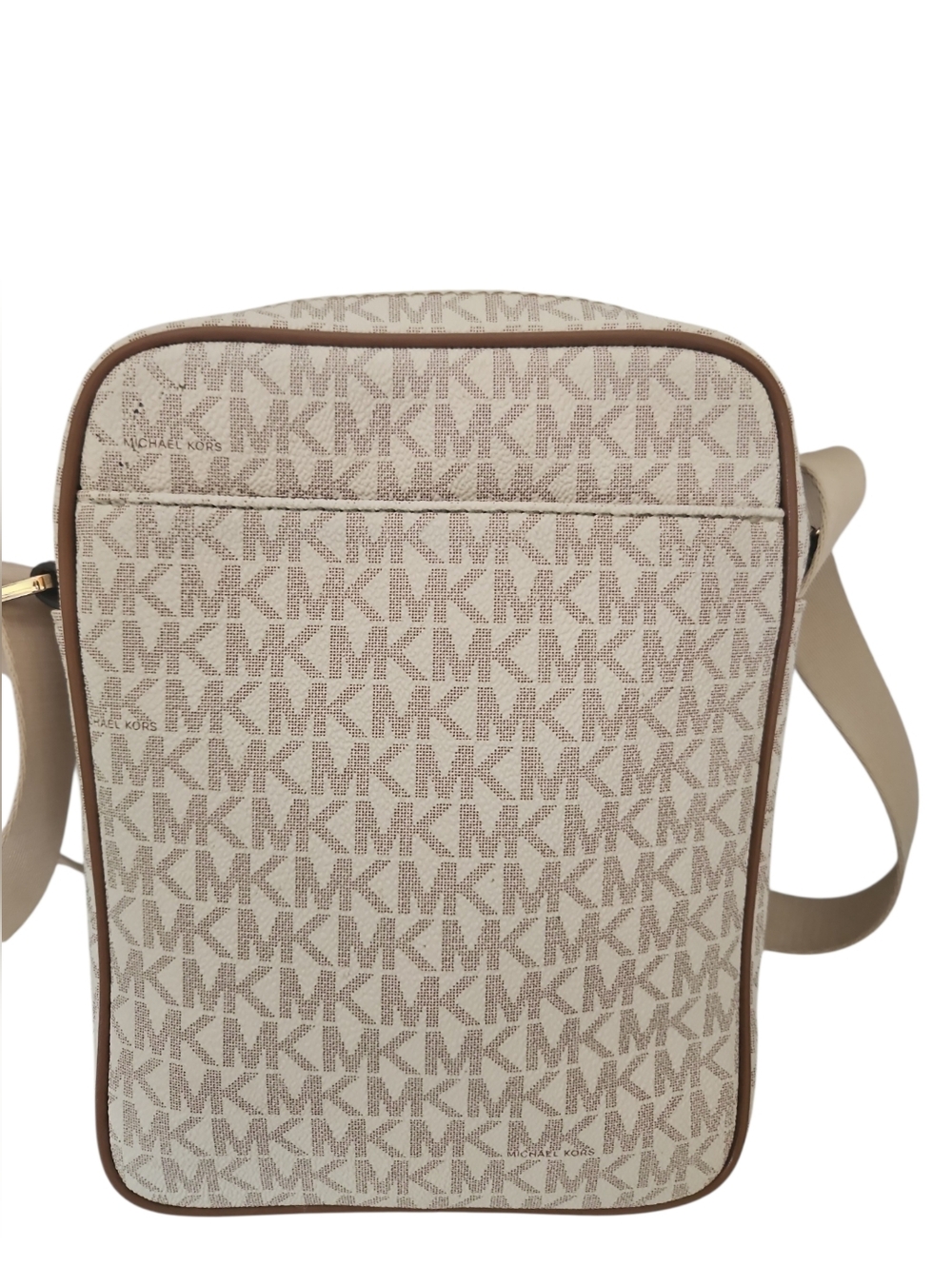 Michael Kors MK Signature Logo Crossbody Bag | Vanilla/Acorn | Flight Bag - Picture 4 of 6